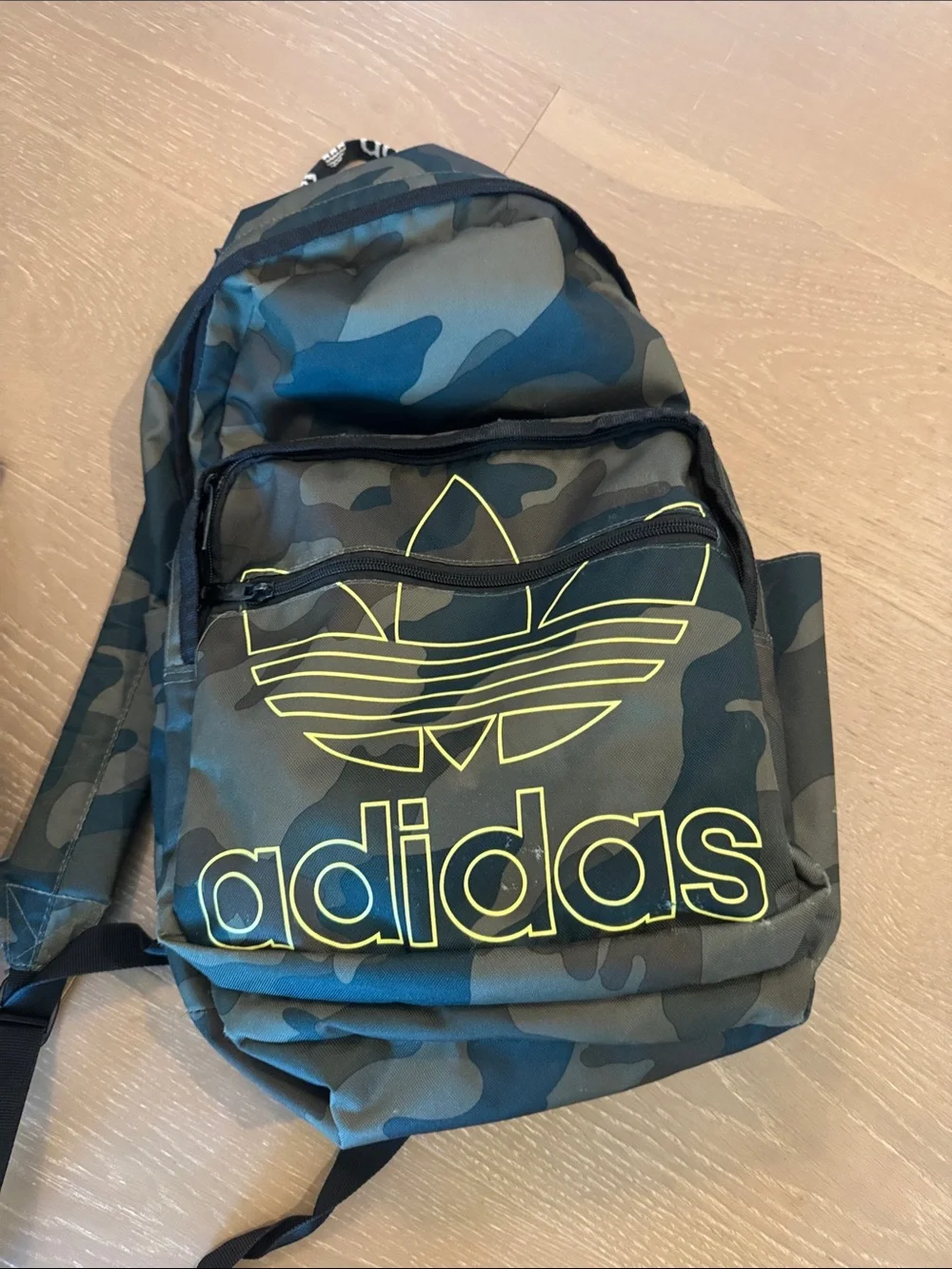 Adidas Camouflage Backpack with Neon Yellow Logo